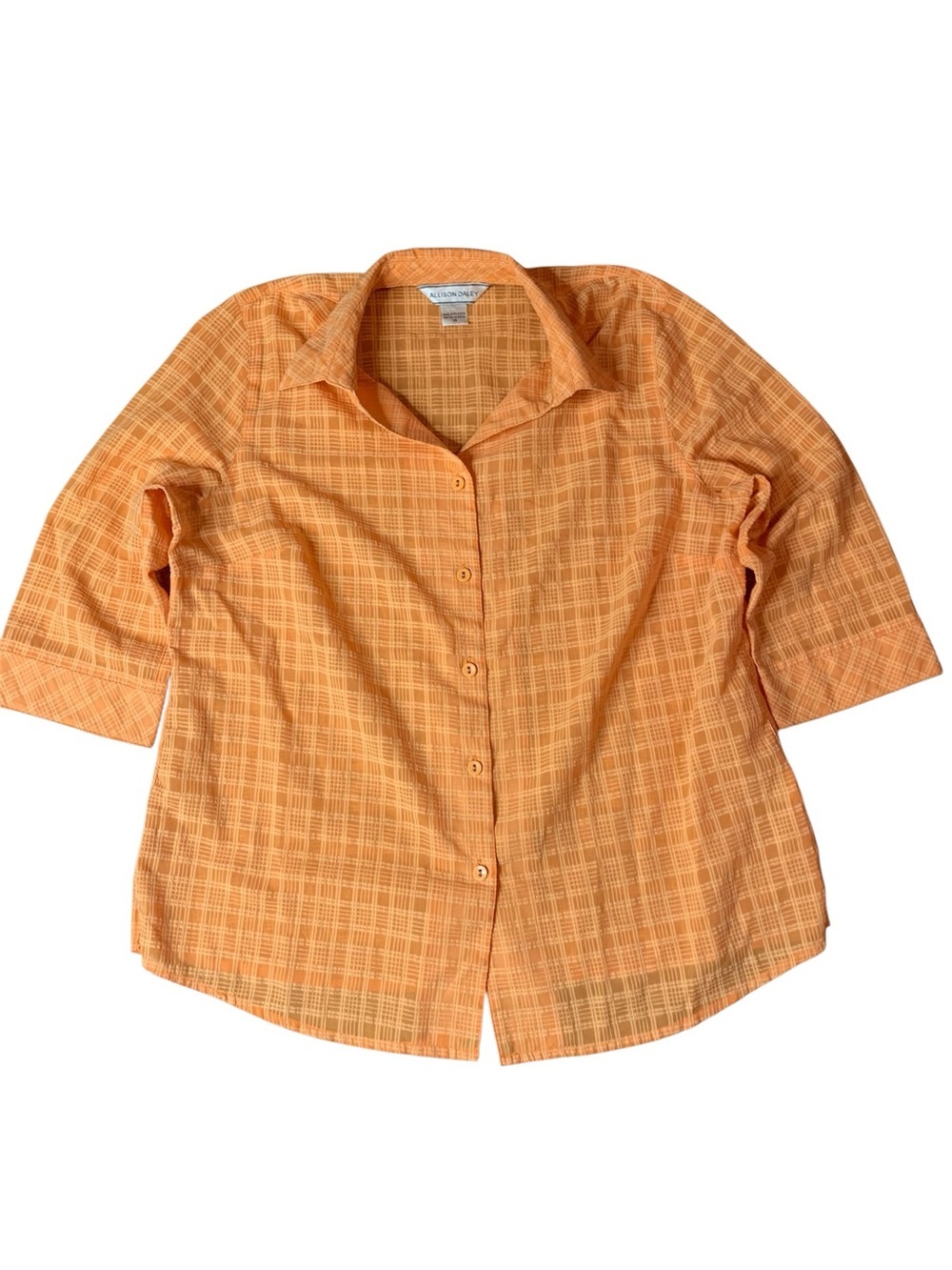 Allison Daley Orange Plaid Button-Up Shirt – Size 14 | Lightweight Blouse